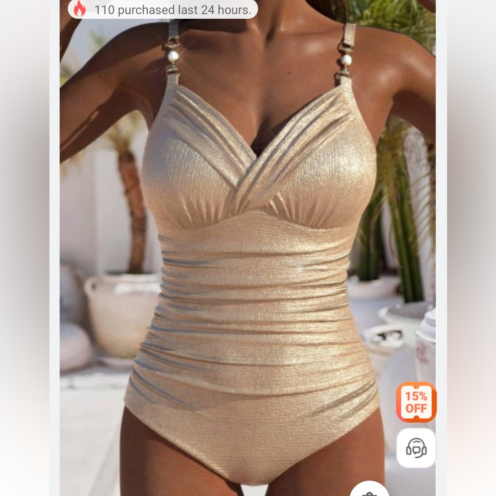 Shimmer Halter One-Piece Swimsuit - Metallic Champagne